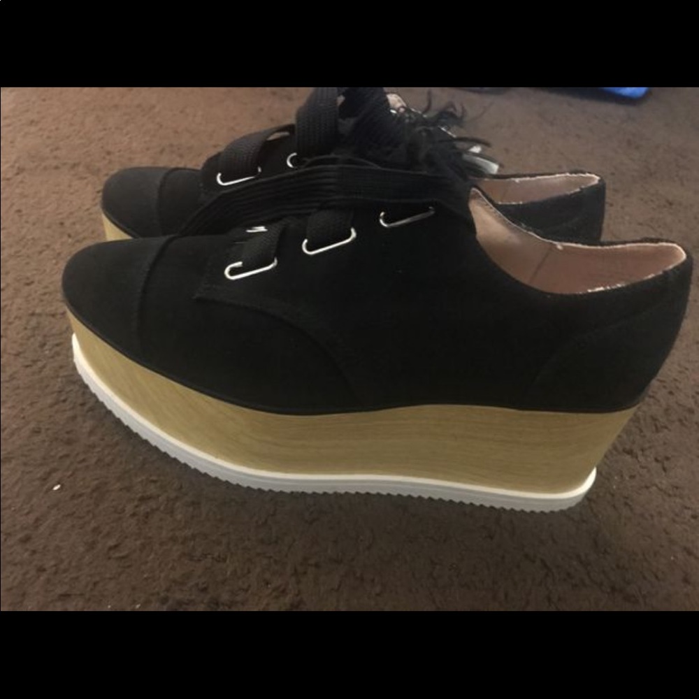 Real suede black platforms